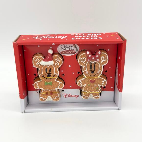 Disney Mickey & Minnie Mouse Gingerbread Cookie Salt & Pepper Set Christmas NEW - Picture 1 of 4